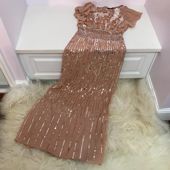 Bebe SEQUIN FLUTTER SLEEVE GOWN - Picture 3 of 8